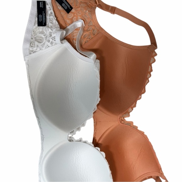 Rene Rofe Lace Wireless Bra Set of 2 White Peach 36DD Padded Plunge NWOT - Picture 6 of 8